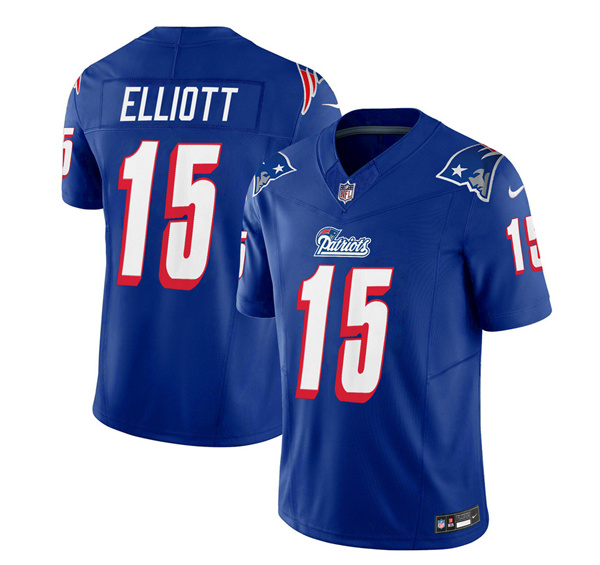 Men's New England Patriots #15 Ezekiel Elliott Blue 2023 F.U.S.E. Vapor Limited Football Stitched Jersey